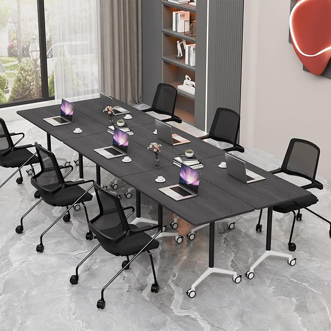 Conference Room Table with Flip-Top Design for Dynamic Meetings, Business Table Computer Desk with Heavy-Duty Frame,Foldable Seminar Meeting Tables for Home Office (6, F, 61IN)