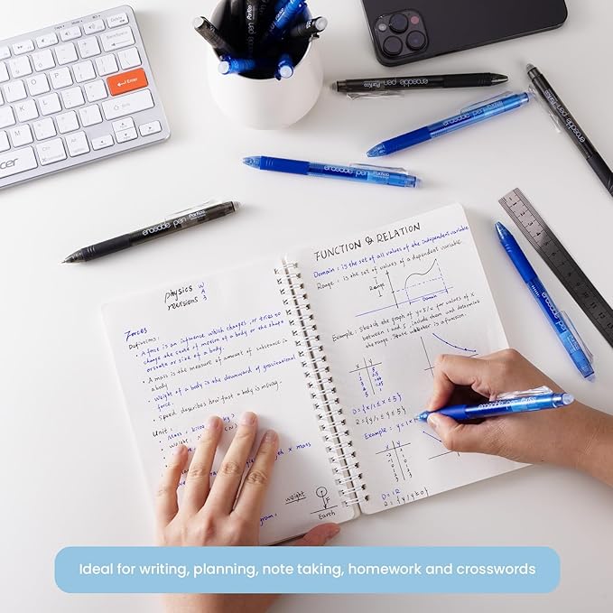 ParKoo 20 Pack Retractable Erasable Gel Pens Clicker, Fine Point 0.7 mm, Make Mistakes Disappear, Black Pens for Writing, Journaling and Crossword Puzzles