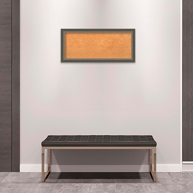 Amanti Art Natural Cork Board for Wall, 15x33 Vision Board with Silver Wood Frame, Medium Corkboard Office Decor for Home Organization, Casual Corkboard Pinboard to Display Items for Home