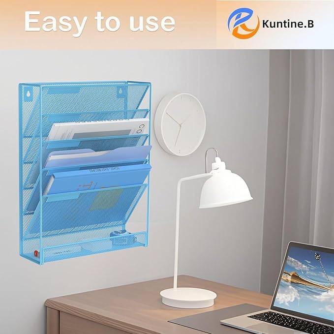 Kuntine.B Wall File Organizer Office Hanging Magazine Holder Wall File Organizer for Office Home (Blue, 6 Tier)