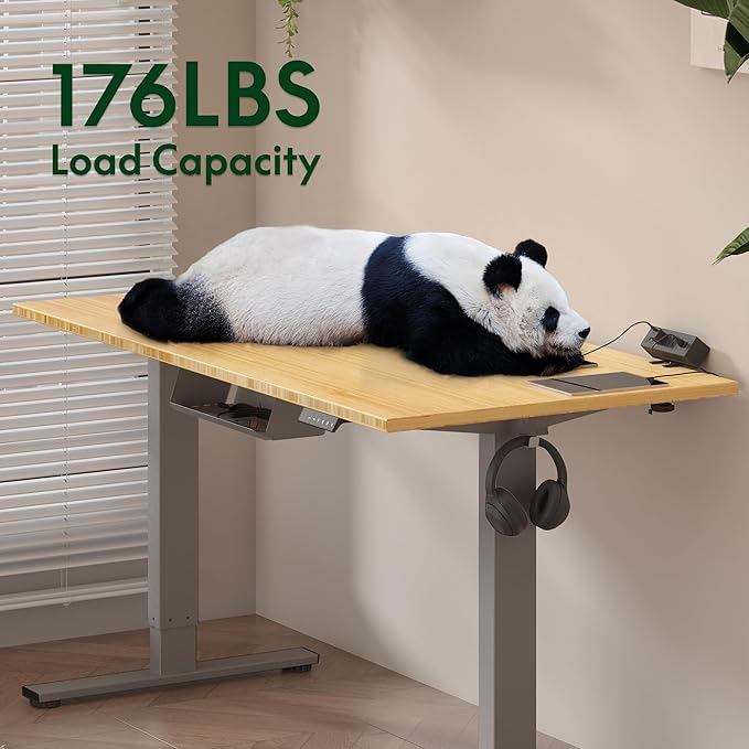 FLEXISPOT EN2 Whole-Piece Bamboo Standing Desk with Clamp Power Strip, 48 x 24 Electric Stand Up Height Adjustable Desk with Cable Management (White Frame + 48" Bamboo Top, 2 Packages)