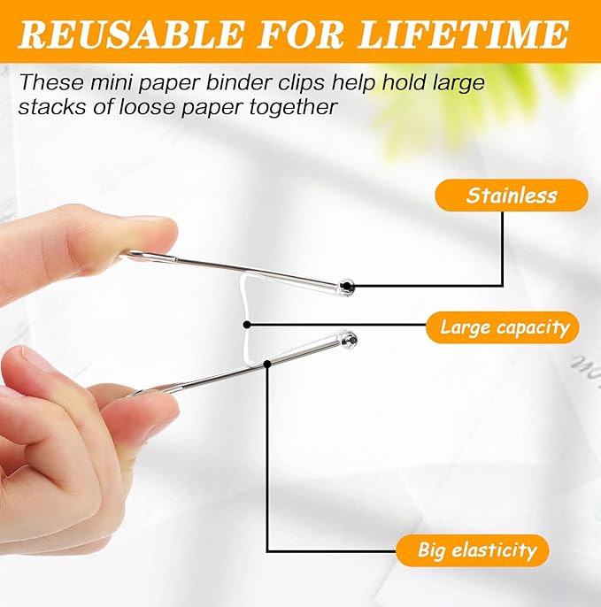 Jetec 100 Pack 1.6in/41mm White Metal Binder Clips Bulk Medium Reusable Fold Back Binder Clips Paper Clamps Spring Steel Sturdy for Home School Office Supplies