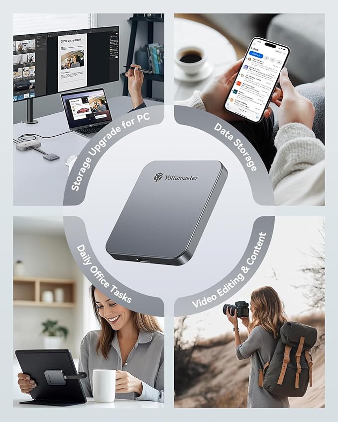 Yottamaster 2TB Magnetic External SSD, Up to 2000MB/s USB 3.2 Gen 2x2 Portable Solid State Drive, Supports 4K ProRes HDR Compatible with iPhone 16/15 Pro Max, Smartphone, Tablet, Laptop