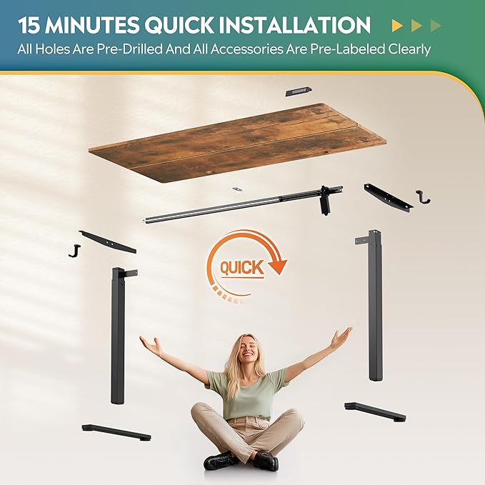 DEVAISE 55 Inch Electric Standing Desk, 3 Adjustable Height Stand up Desk for Home Office, Ergonomic Sit to Stand Desk with LED Touchscreen, Hook, 3 Memory Preset Computer Desk (Rustic Brown)