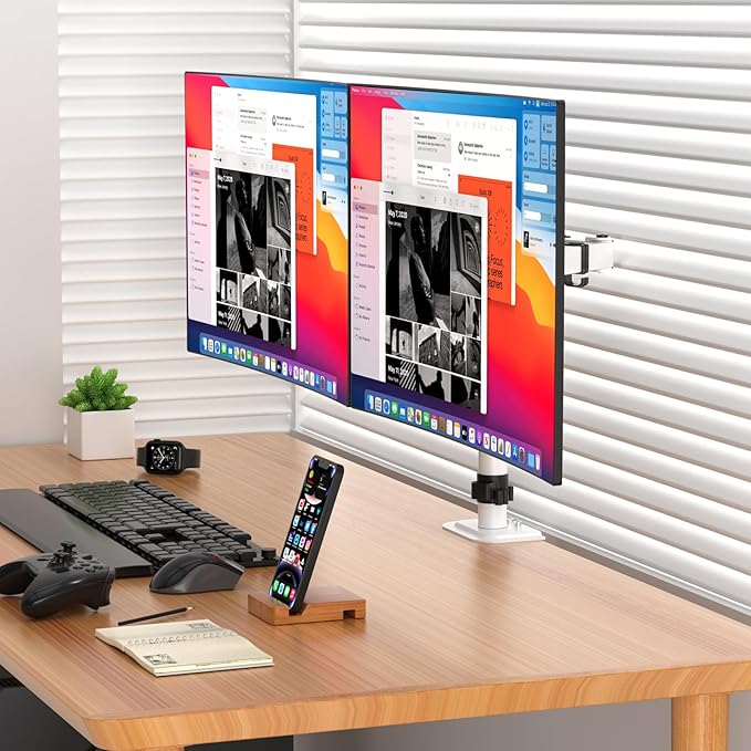 Suptek Dual Monitor Desk Mount, Adjustable Dual Monitor Arm for 2 Monitor Screens up to 42 inch, Extra Tall 15.75" Pole Monitor Stand for Desk, Holds up to 22 lbs,White(MD9442LW)