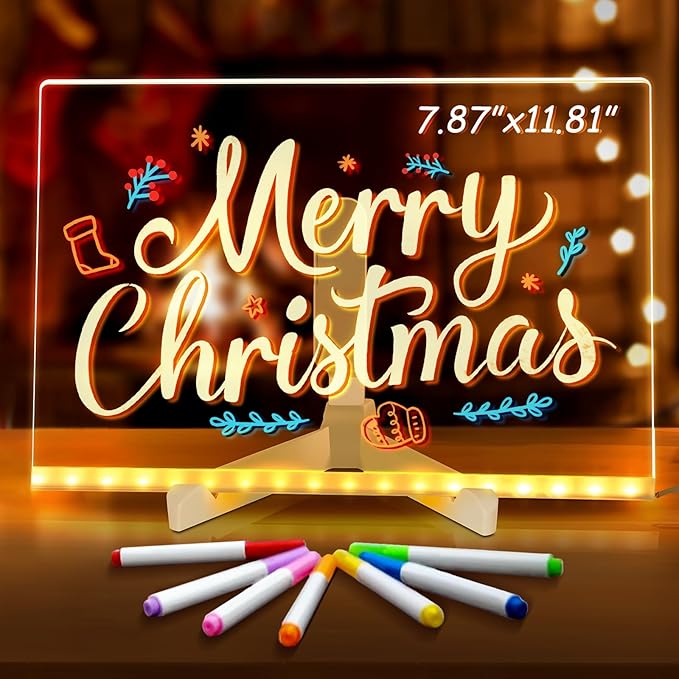 LED Note Board with 7 Colors, Light up Acrylic Message Board, Night Light outwards Writing Drawing Dry Erase Board, Personalized Note Board with Colors Large and 7 Pens for Kids (11.81 * 7.87inches)