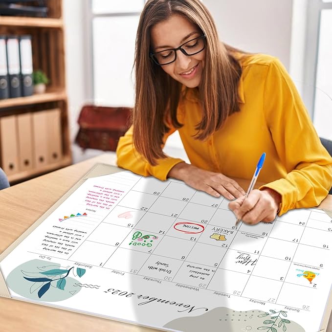 Gannyfer Desk Calendar 2025-2026 with Desktop Mat - 18 Month Large Table Calendar, 22" x 17" Desktop Pad Calendar for Planning and Organizing In Your Family, School or Office(6 Stickers Included) (White)