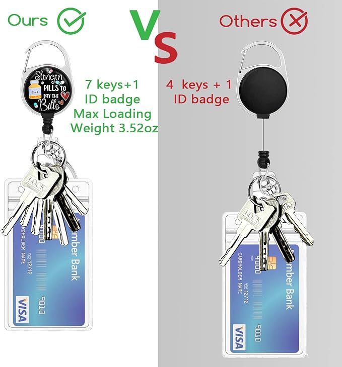 Pharmacy Technician Badge Reel Retractable Heavy Duty with 360°Swivel Carabiner Clip, Pharmacist Pill ID Badge Holder Retractable, Nurse Doctor ID Card Holder Retractable Keychain Name Badge Clip