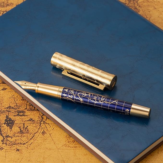 Hongdian 8041 Qinghai-Tibet Plateau Souvenir Fountain Pen, Iridum Extra Fine Golden Nib with Metal Pen Box Set