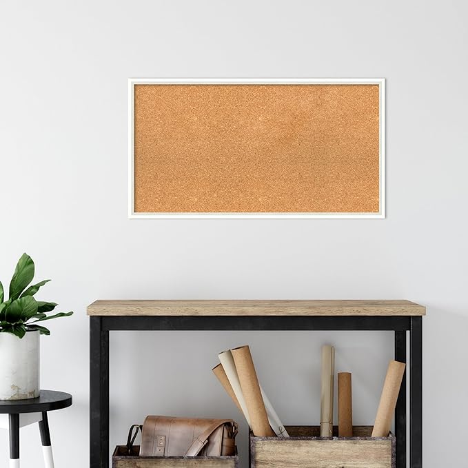 Amanti Art Natural Cork Board for Wall, 19x35 Vision Board with White Frame, Large Corkboard Office Decor for Home Organization, Modern Corkboard Pinboard to Display Items for Home Organization in