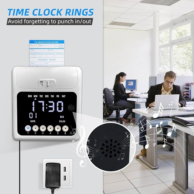 Time Clock Bundle for Small Business, Passcode Time Clock Punch Machine with 200 Time Cards, 4 Ink Ribbons, 2 Ten-Slot Time Card Racks, Auto-Align Clock in Machine for Employees