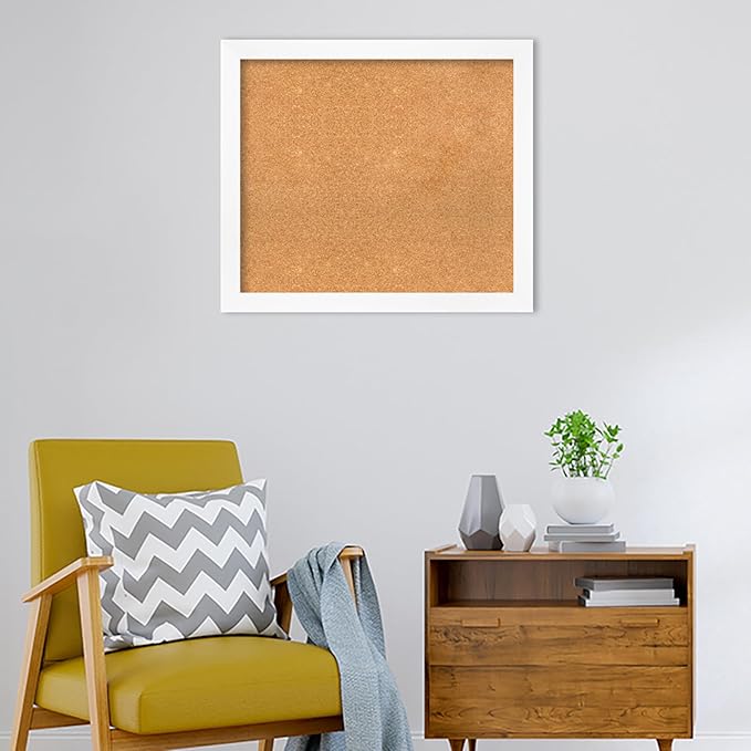 Amanti Art Natural Cork Board for Wall, 27x31 Vision Board with White Frame, Large Corkboard Office Decor for Home Organization, Modern Corkboard Pinboard to Display Items for Home Organization in