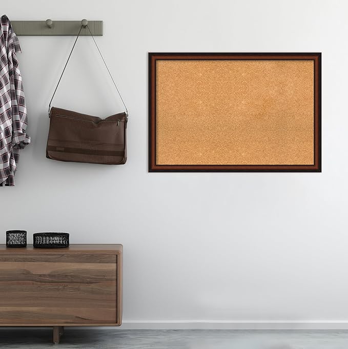 Amanti Art Natural Cork Board for Wall, 27x39 Vision Board with Brown Wood Frame, Large Corkboard Office Decor for Home Organization, Traditional Corkboard Pinboard to display items for home
