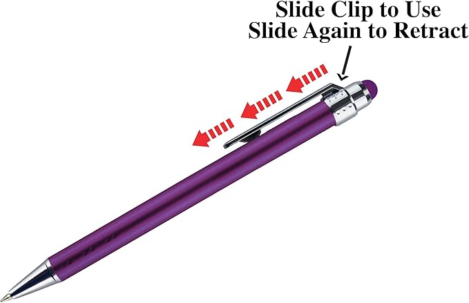 Personalized Pens with Stylus Tip -Bright Vibes- Click action - Custom - Black writing - Printed Name pens - Imprinted with Your Logo or Message - FREE PERSONALIZATION - 12 Pens/Box (Purple)