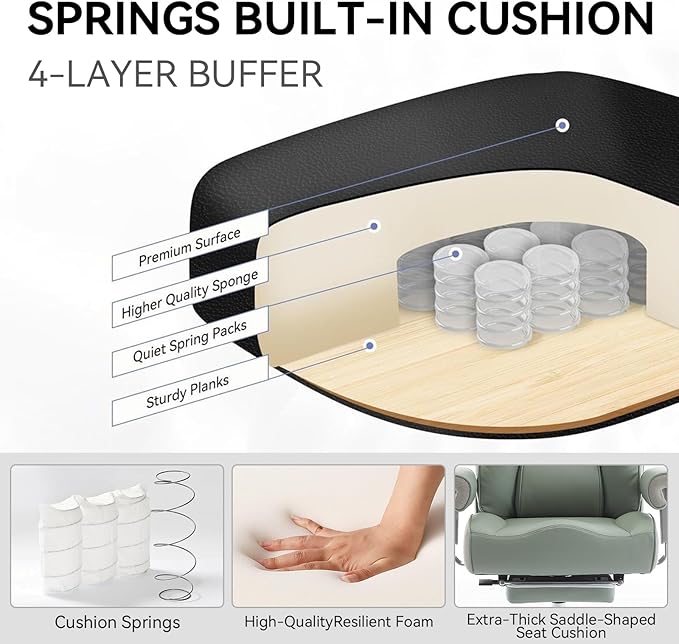 Efomao Big and Tall Green Office Chair 450LBS – Ergonomic High-Back Executive Chair with Footrest, Adjustable Padded Armrests, PU Leather Computer Chair with Lumbar Support for Home or Office,Green