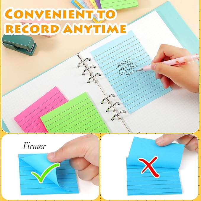 Yexiya 64 Pcs Lined Sticky Notes Self Stick Notes with Lines Bright Assorted Colors Sticky Pad for Home Office Products Post Memos, 1920 Sheets(4 x 6 Inch, 3 x 3 Inch,Vivid Color)
