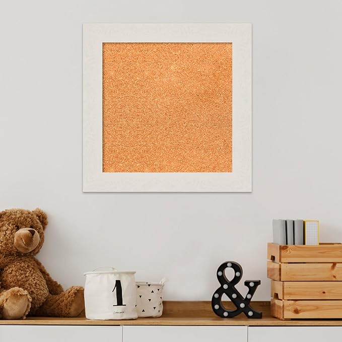Amanti Art Natural Cork Board for Wall, 17x17 Vision Board with White Frame, Small Corkboard Office Decor for Home Organization, Country Rustic Corkboard Pinboard to Display Items for Home