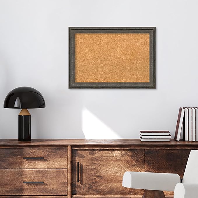 Amanti Art Natural Cork Board for Wall, 19x27 Vision Board with Brown Wood Frame, Medium Corkboard Office Decor for Home Organization, Rustic Farmhouse Corkboard Pinboard to display items for home