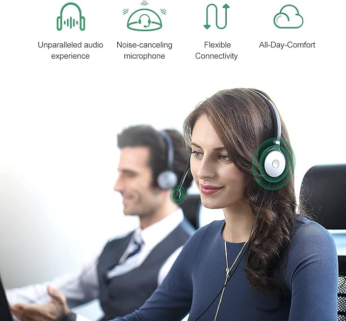 Yealink UH36 Professional USB Headset Wired Headphones for Work Calls and Music, Headset with Noise Cancelling Mic for Computer PC Laptop(UC Compatible, Mono,3.5mm Jack/USB Connection)