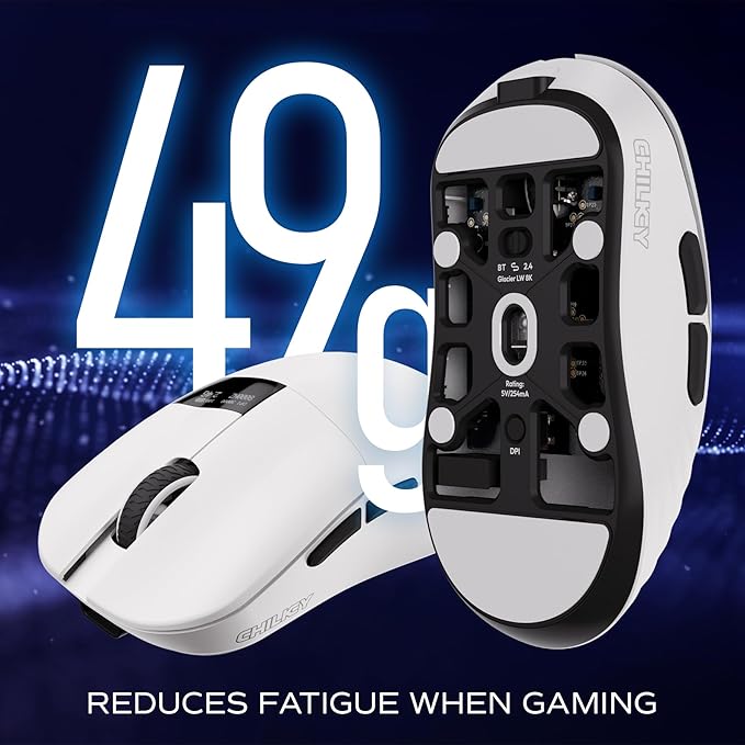 Chilkey Glacier LW 8K M Wireless Gaming Mouse with Screen - 49g Super Lightweight - Dual 8K Polling - Maximum 30000 DPI - Optical Switch - Tri-Mode 2.4G/USB-C/Bluetooth 5.2 - White
