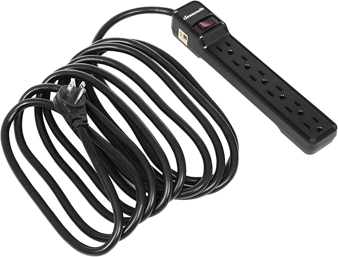 DEWENWILS 6-Outlet Power Strip Surge Protector, 15FT Long Extension Cord, Low Profile Flat Plug, 15 Amp Circuit Breaker, 500 Joules, Wall Mount, Black, UL Listed