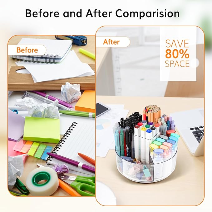 Rotating Pencil Holder for Desk, 5 Slots 360-Degree Spinning Acrylic Pen Holder for Desk, Marker Holder Caddy Art Supply Organizer Pen Organizer for Office Home School