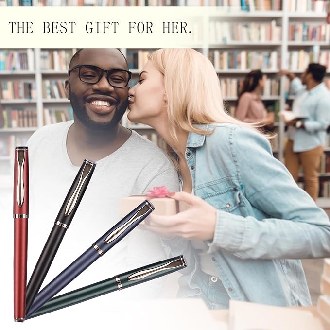 Liquid Ink Rollerball Pen,Luxury pen,Nice pen Metal pen Smooth writing stylish design effortless writing,fancy pens with gift case metal pen for Men & Women with 2 Refills-Blue