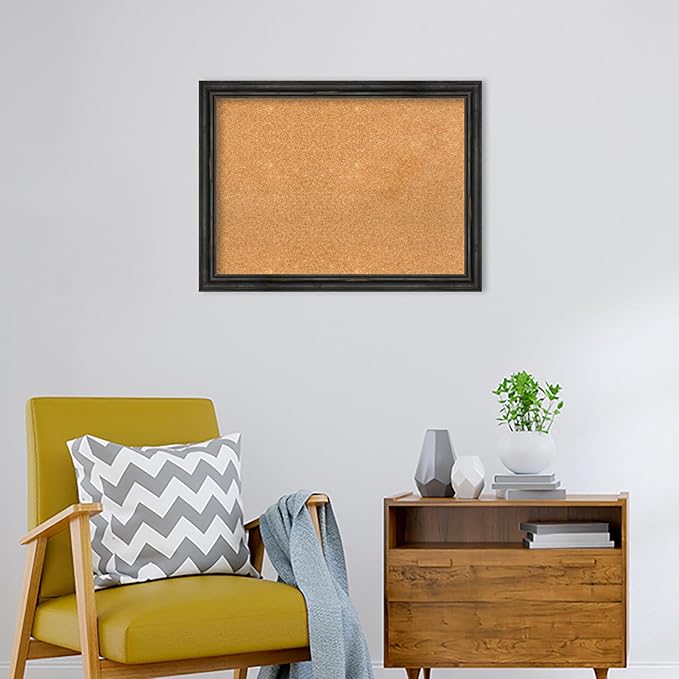 Amanti Art Natural Cork Board for Wall, 23x31 Vision Board with Black Wood Frame, Medium Corkboard Office Decor for Home Organization, Rustic Farmhouse Corkboard Pinboard to display items for home