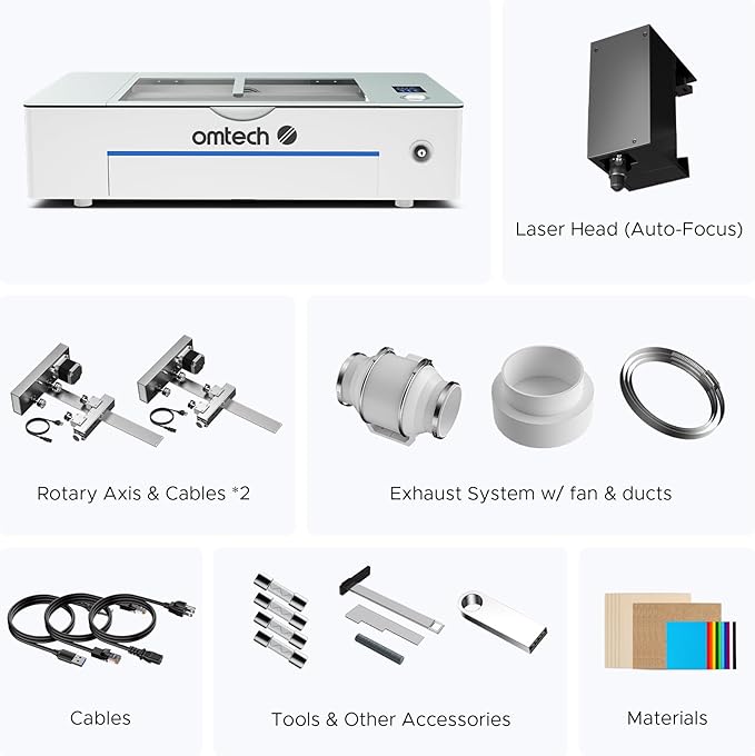 OMTech Polar+ 55W CO2 Laser Engraver Cutter, 20"x12" Work Area, 5MP Camera, Dual Rotary Axes, 500mm/s Speed, with Water Pump, Laser Cutting Machine for Wood Acrylic Glass More