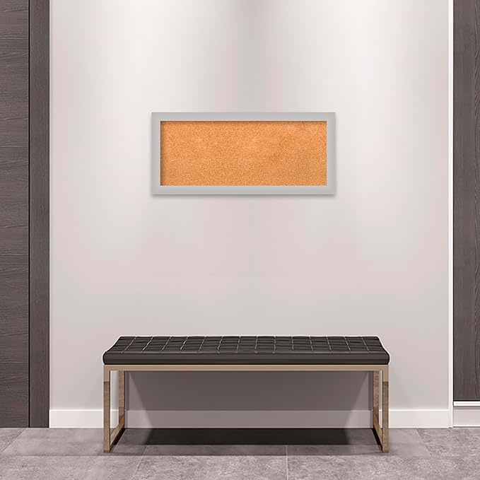 Amanti Art Natural Cork Board for Wall, 15x33 Vision Board with Silver Wood Frame, Medium Corkboard Office Decor for Home Organization, Modern Contemporary Corkboard Pinboard to display items for home