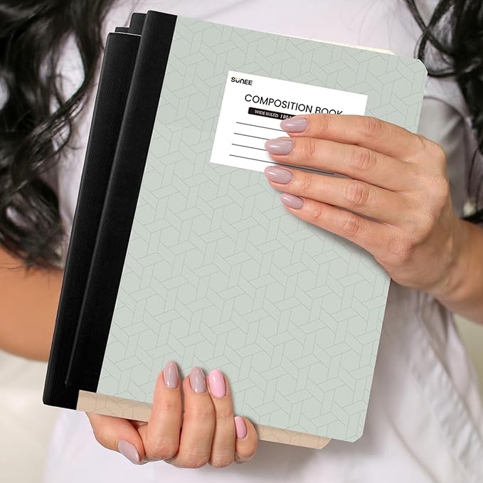 SUNEE Composition Notebooks - Wide Ruled Paper, 4 Pack Composition Book, 9 3/4" x 7 1/2", 80 Sheets/160 Pages, Assorted Morandi Colors, School & Office Supplies