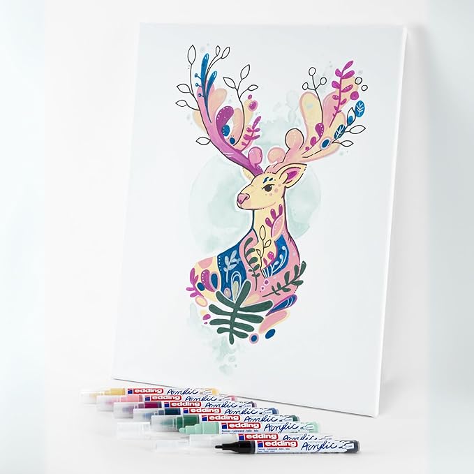 Edding Start Easy Set - Acrylic Paint Pens, Waterproof; Fine and Medium Nib, Incl. Postcard Pad - Set of 8 Pens - Nordic - For Canvas, Wood, Rock Painting