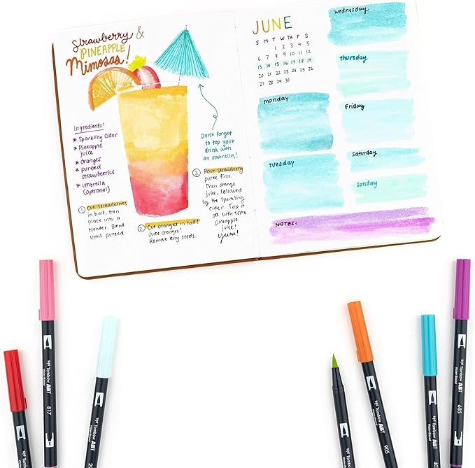 Tombow 56189 Dual Brush Pen Art Markers, Tropical, 10-Pack. Blendable, Brush and Fine Tip Markers