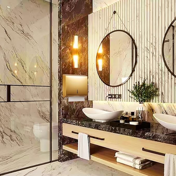 Comercial Paper Towel Dispenser Wall Mount, Brushed Gold Stainless Steel Hand Towel Dispenser with Lock, Large Capacity Trifold/C Fold Paper Towel Holder for Bathroom Kitchen Office Public Places