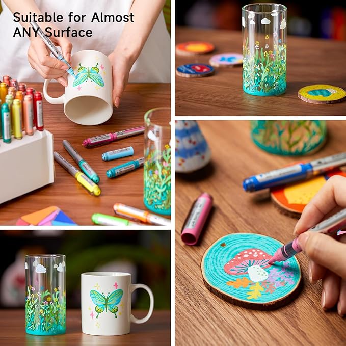 Shuttle Art Automatic Ink Control Acrylic Paint Markers, 48 Colors Brush Tip Acrylic Paint Pens for Rock Painting, Ceramic, Wood, Canvas, Glass, Stone, Fabric, Card Making, DIY & Art Supplies