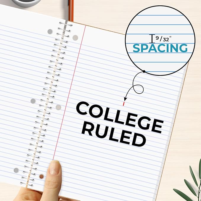 Spiral Notebook 12 Pack, 5 Subject, 300 Pages/Book (150 Sheets), College Ruled, 8 x 10-1/2, School & Office Bulk Spiral Notebooks, Spiral Journal for College, Soft Cover, Assorted Colors