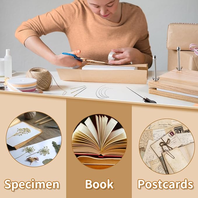 JUPEAN Book Binding Kits, Bookbinding Supplies, Bookbinding Kit for Beginners Bone Folder Tool with Paper Awl Waxed Thread Book Press for DIY 7.9”x11.6”