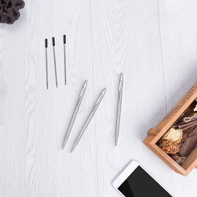 Cambond Ballpoint Pens Fancy Pens - Wedding Guest Book Metal Pen Uniform Christmas Gift Sliver Pen Black Ink 1.0mm Medium Point, 3 Pens with 3 Refills (Silver)