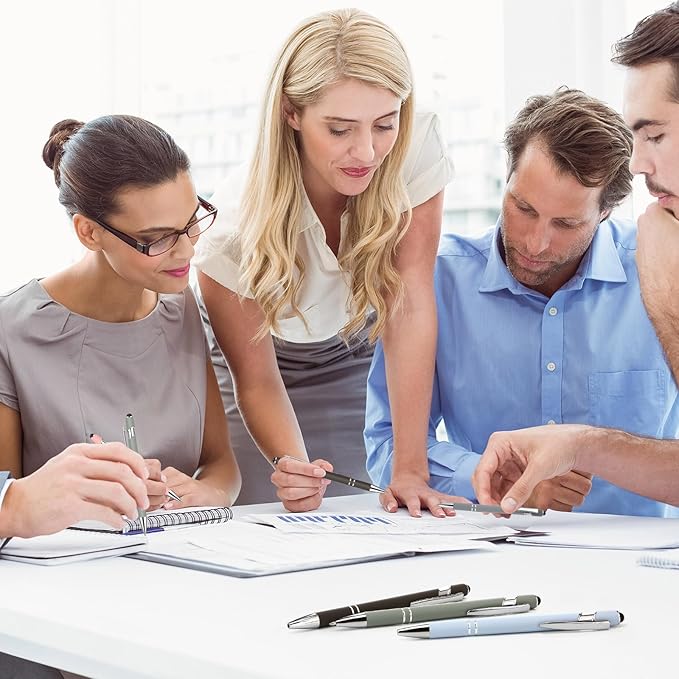 Yeaqee 100 Pieces Ballpoint Pen with Stylus Tip Click, 2 in 1 Black Ink, 1.0 mm Medium Point Stylus Metal Pen for Touch Screen Tablet (Mixed Colors)