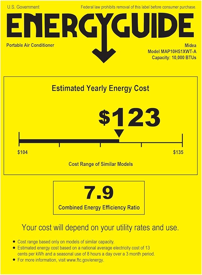 Midea 14,000 BTU ASHRAE (10,000 BTU SACC) Portable Air Conditioner, Cools up to 450 Sq.Ft., with Dehumidifier&Fan mode&Heat, Control with Remote, Amazon Alexa&Google Assistant, Easy-to-use and Install