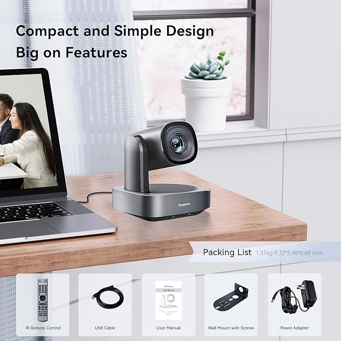 Tenveo VLoop PTZ Camera with 20X Optical Zoom Wide View Angle USB3.0/HDMI Works with Zoom Skype Teams FHD 1080P for Video Conference Red Dot Design Winner (VL20H)
