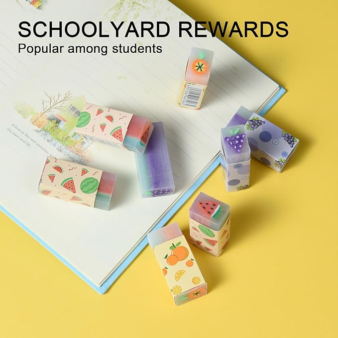 18Pcs Cute Fruit Erasers for Kids Bulk, Kawaii Fun Pencil Jelly Erasers for School Classroom Supplies Prize Gifts Party Favors