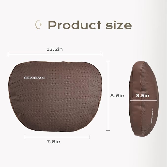 Coverado Leather Car Headrest Pillow Car Neck Pillow with Adjustable Strap, Head Support Rest Driver Relax Head Muscles Relieve Driving Fatigue, Breathable & Removable Cover, Coffee
