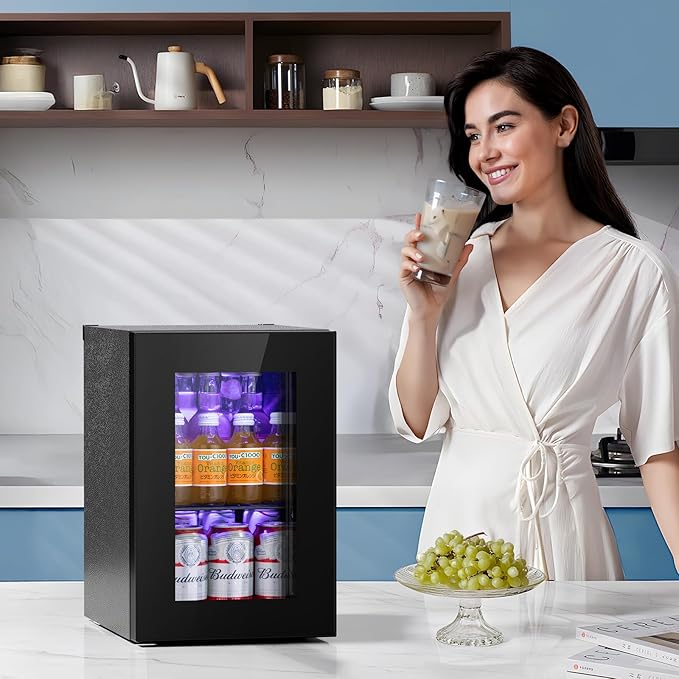 Antarctic Star 18L Beverage Refrigerator Cooler 24Can, Mini Fridge with Quiet Compressor, LED Light,Freestanding Small Fridge with Electronic Temperature Control for Home and Bar(40-61 ℉)