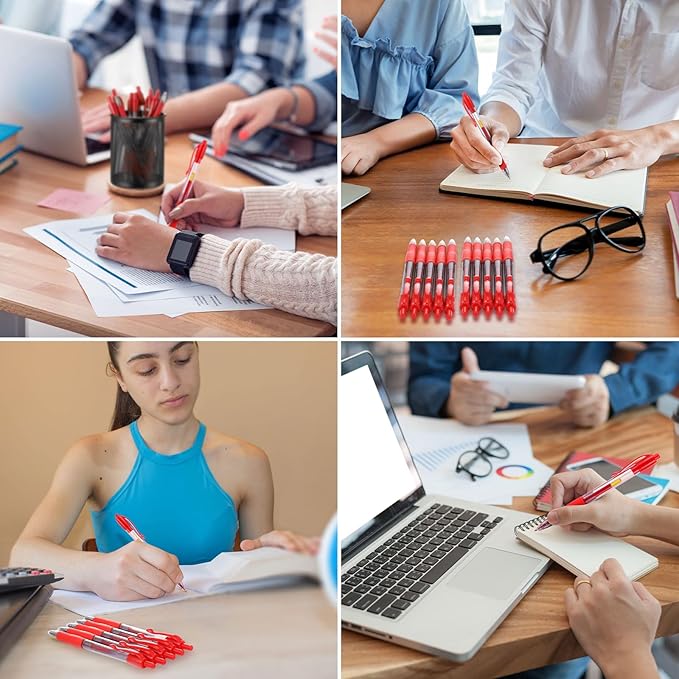 Jetec 250 Pcs Premium Gel Roller Pens Bulk, Fine Point 0.7 mm, Retractable Gel Ink Roller Ball Pens for Writing Journaling Taking Notes Office (Red)