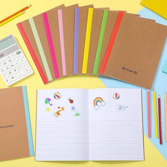 Henoyso 20 Pcs Primary Composition Notebook 9 3/4 x 7 1/2 Inch Kids Journal, Back to School Supplies, K-2 Primary Writing Notebook for Kids Student Draw and Write Story Journal (Classic Color)