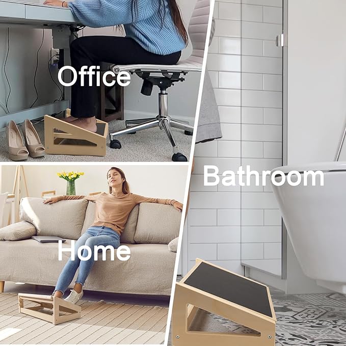WOOD CITY Foot Rest for Under Desk at Work, 3 Heights Adjustable Footrest with Silicone Surface, 2 in 1 Foot Stool Improve Posture, Reduce Fatigue & Pain, Ideal for Home/Office/Gaming (Natural)
