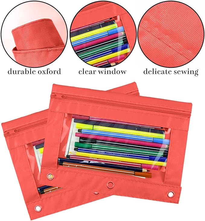 YoeeJob Pencil Pouch for 3 Ring Binder,Zipper Pencil Pouches Bulk,Pencil Case Pouch with Clear Window for Class, School, Office, 6 Colors-24 Packs