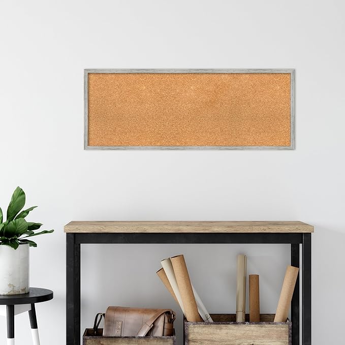 Amanti Art Natural Cork Board for Wall, 15x39 Vision Board with White Frame, Medium Corkboard Office Decor for Home Organization, Cottage Corkboard Pinboard to Display Items for Home Organization in