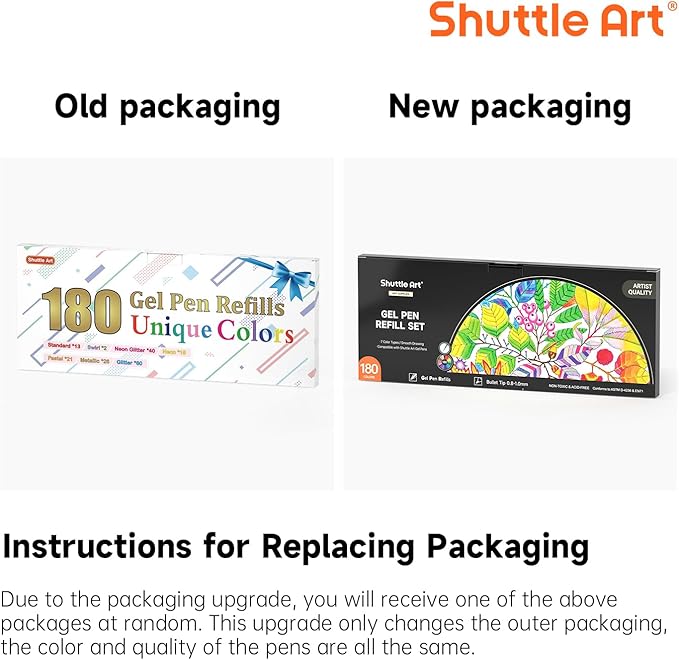 Gel Pen Refills, Shuttle Art 180 Colors (No Duplicates) Gel Pen Refills, 7 Color Types for Kids Adults Coloring Books Drawing Doodling Crafts Scrapbooking Journaling